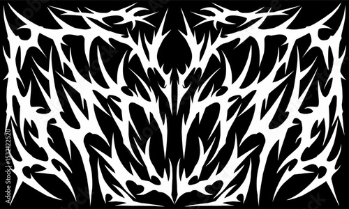 Neo tribal symmetrical abstract pattern, sharp and branching sigil, concept vector design for tattoo, poster music and t-shirt print apparel decoration