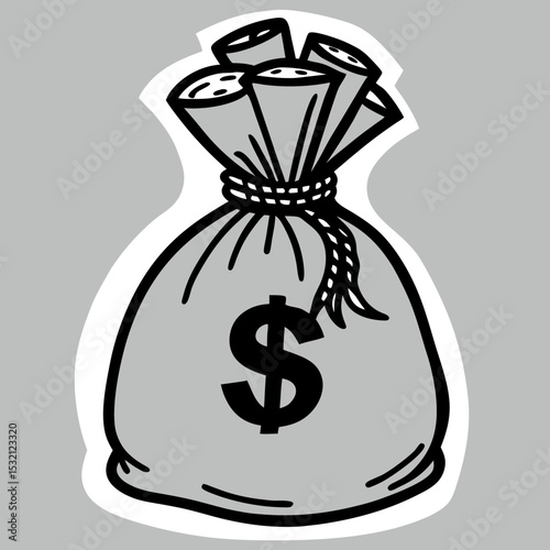 Hand drawn money bag with dollar sign illustration