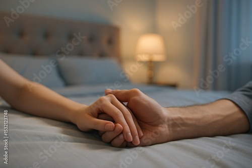 Wallpaper Mural A close-up of Two hands holding each other on a bed symbolizing love and connection in a serene moment for men should abandon to foster healthier relationships concept. Torontodigital.ca