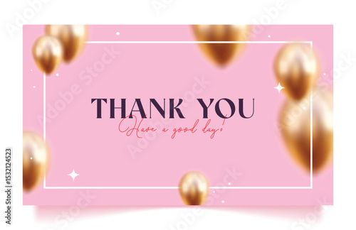Thank you appreciation card clipart template. Thank you greeting text in pink background clip art with balloons elements for business, party celebration and thanksgiving gift tags design vector 