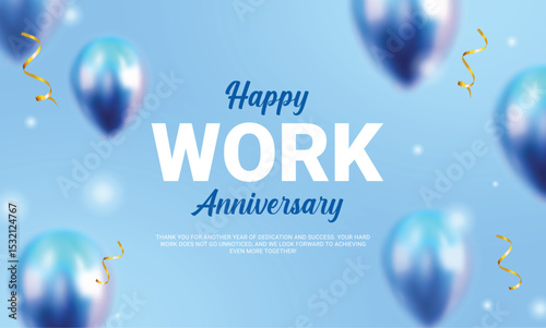 Happy work anniversary blue clipart background. Company anniversary greeting card clip art in blue background for years of success and card appreciation template vector illustration. 
