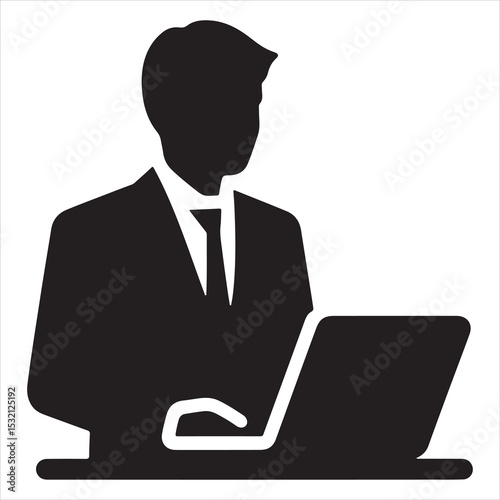 Silhouette of person remote working  ,  vector black color  , solide white colour background 
