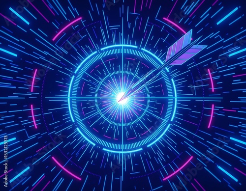 Futuristic Digital Target Dart Hitting Bullseye Achieving Success and Precision