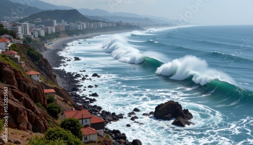 earthquake induced tsunamis affecting coastal communities, illustrating the destructive power of plate tectonics on human populations.