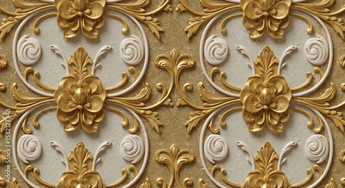 Gold and Off White Baroque Floral Pattern Background