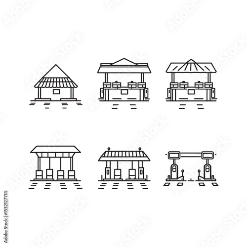 Minimalistic toll plaza outline drawing for transportation