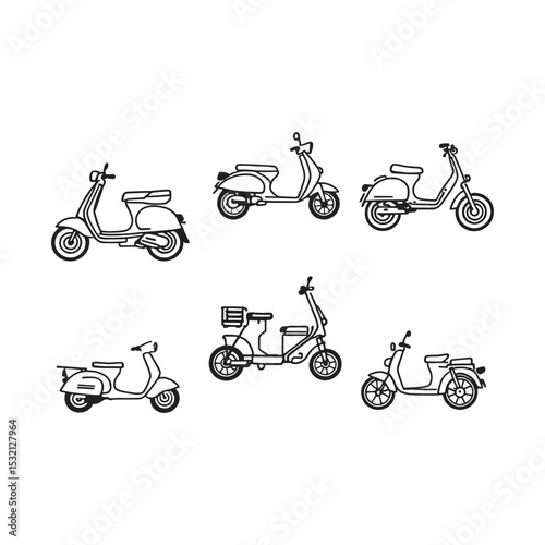 Minimalistic vector drawing of vintage two wheeled moped