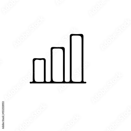 A simple line drawing of a bar graph with three bars of increasing height on a white background plain