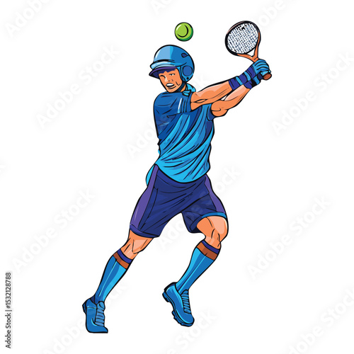 Colorful vector illustration of a tennis player tossing the ball, energetic pose