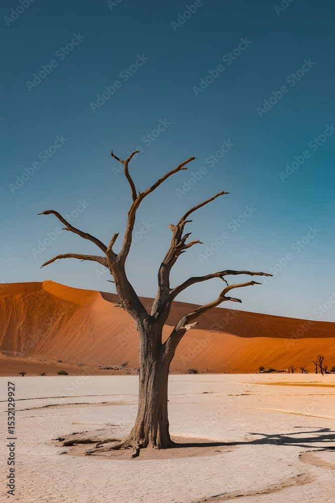 custom made wallpaper toronto digitalDramatic Dead Tree Silhouette in Namib Desert Landscape with Sand Dunes and Clear Blue Sky at Deadvlei