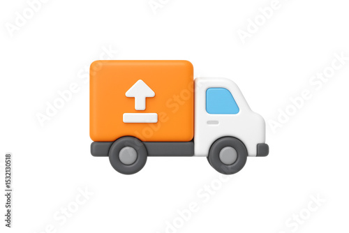 Cute 3D rendering of a white and orange delivery truck.