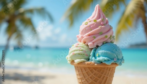 ice cream cone on the beach. Summer vacation