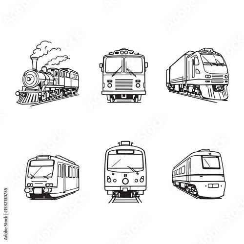 modern passenger train silhouette minimalist line art vector