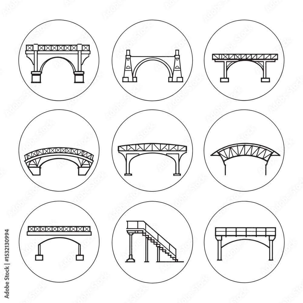 Modern pedestrian overpass urban line art Modern pedestrian overpass urban line art