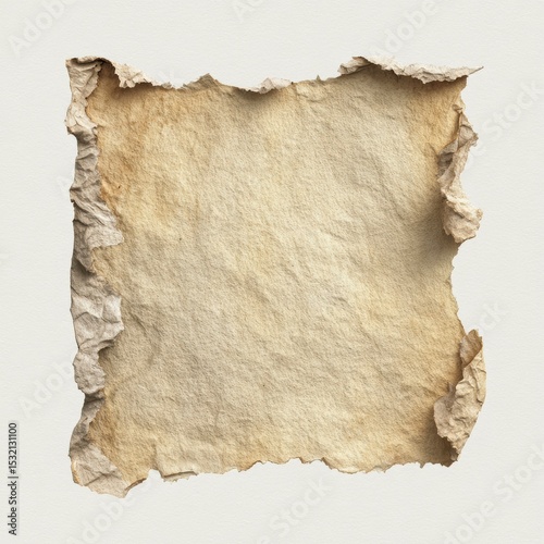 Old parchment with torn edges placed on a light background for artistic and creative purposes during daylight hours