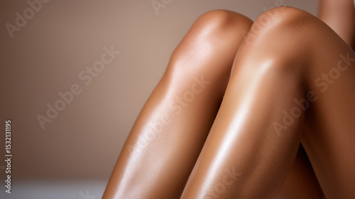 Silky Smooth Legs Display After Depilation on Soft Background photo