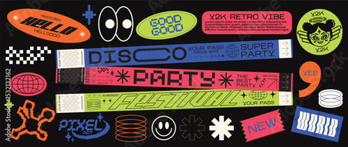 Retro trend Y2K vector illustration, creative geometric shape graphics