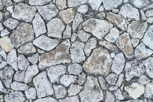 Background of irregular and rough pebbles. Top view of stones texture