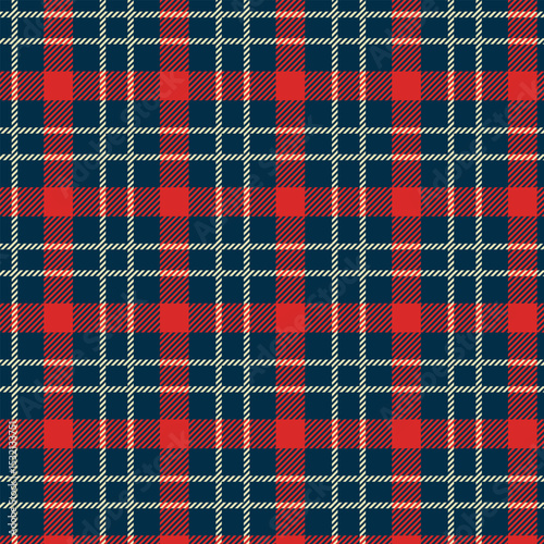 Seamless classic red and navy plaid pattern with white lines design for fabric, wallpaper, and backgrounds