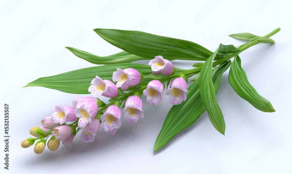 Fototapeta premium 3D Render of Pale Pink Foxglove with Lanceolate Leaves on White Background