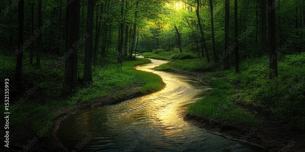 Obraz premium Forest stream winding path