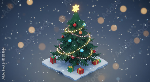 Christmas tree decorated with lights and gifts