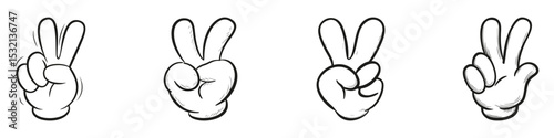 Cartoon Hand Gestures Showing Victory and Peace Signs Set. Communication and Expression Design Collection. Isolated Vector Illustration