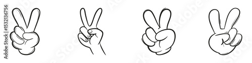 Cartoon Peace Hand Gesture Icons Set. Communication and Expression Symbol Collection. Isolated Vector Illustration