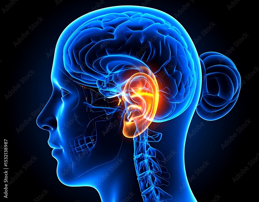 Obraz premium 3D anatomical model of the human head and brain