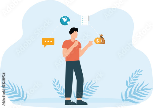 Young businessman animation doing multitask to recruitment job while sitting in the studio concept

