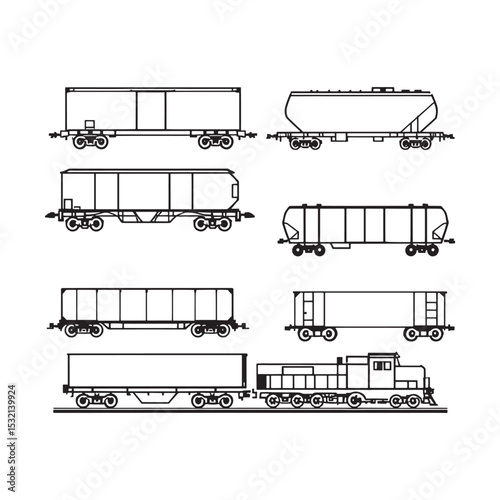 Simple freight train vector illustration in clean line style