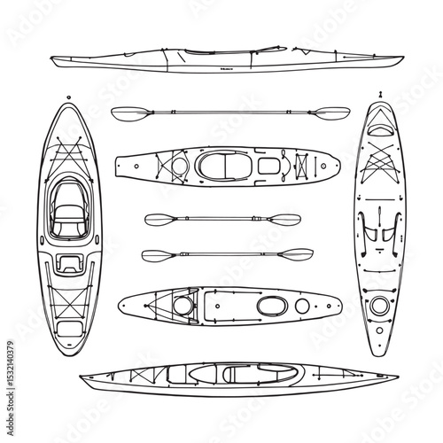 Simple Kayak Line Drawing Vector Illustration