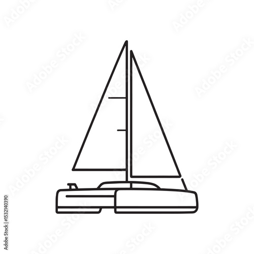Fototapeta Simple line art catamaran boat with sails on water design
