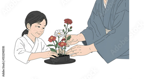 Ikebana Workshop: Mother and Daughter Arranging Flowers