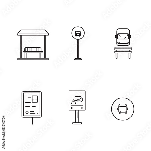 Simple line art illustration of a city bus stop