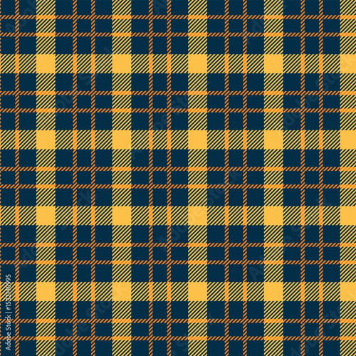 Seamless navy and gold tartan plaid pattern design for fabric, wallpaper, and backgrounds