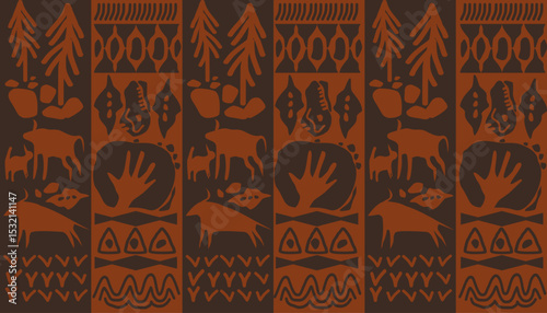 minimal tribal style cave art pattern which can be bg wallpaper background this tribal African style pattern gives the right tribal and African traditional colors and also have geometric form in it