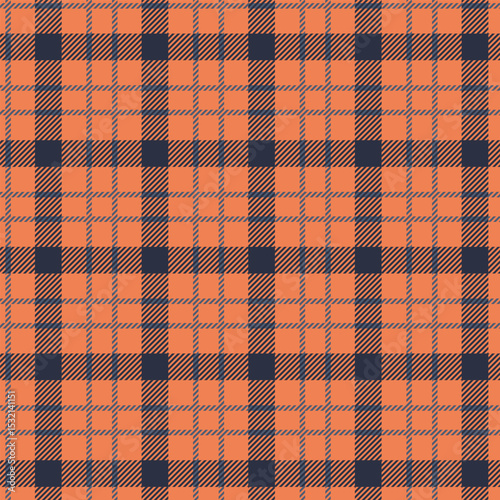 Seamless orange and navy plaid pattern design for fabric, wallpaper, and backgrounds