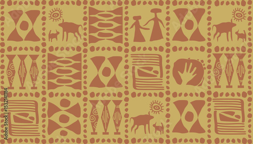 minimal tribal style cave art pattern which can be bg wallpaper background this tribal African style pattern gives the right tribal and African traditional colors and also have geometric form in it