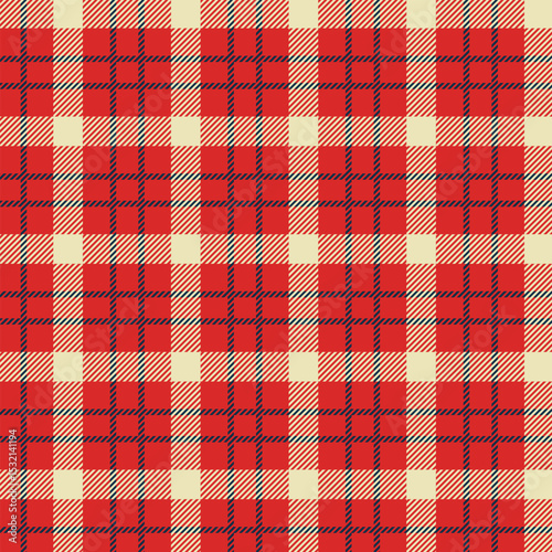 Seamless red and navy plaid pattern with cream accents, design for fabric, wallpaper, and backgrounds