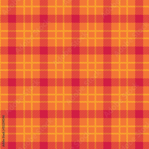 Seamless orange and red plaid pattern with yellow stripes design for fabric, wallpaper, and backgrounds