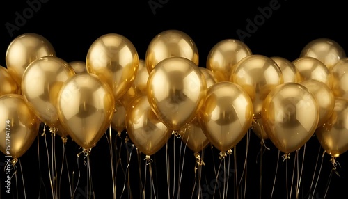 Golden color ballons on black background. Party decoration