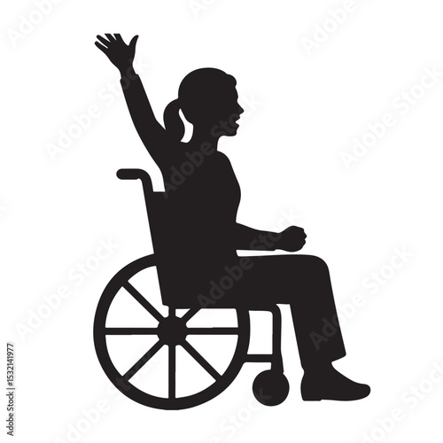 Silhouette of Woman Waving While Sitting in Wheelchair Side View