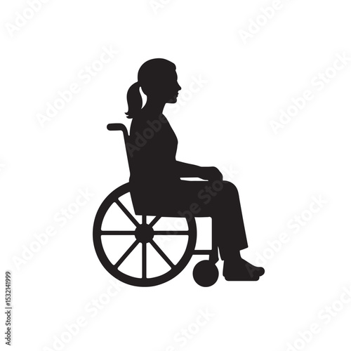 Silhouette of Woman Sitting in Wheelchair Side View Vector