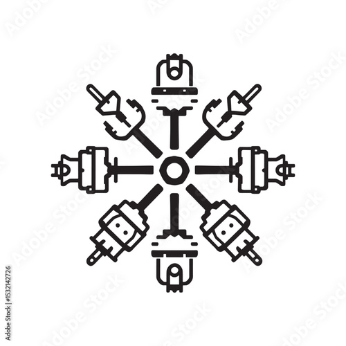 Simple technical drawing of axle component vector line art