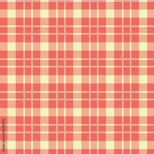 Seamless coral and cream plaid pattern design for fabric, wallpaper, and backgrounds