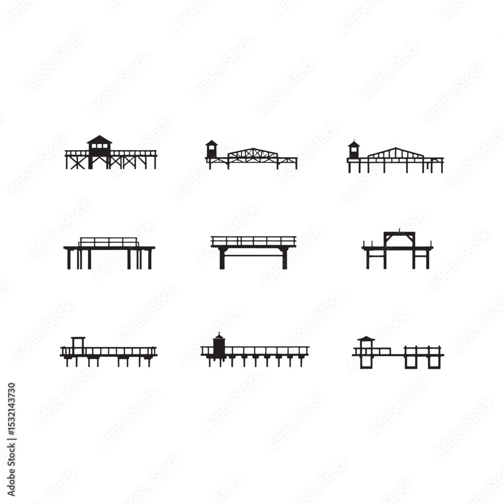 Obraz premium Simple vector illustration of a pier at sunset scene