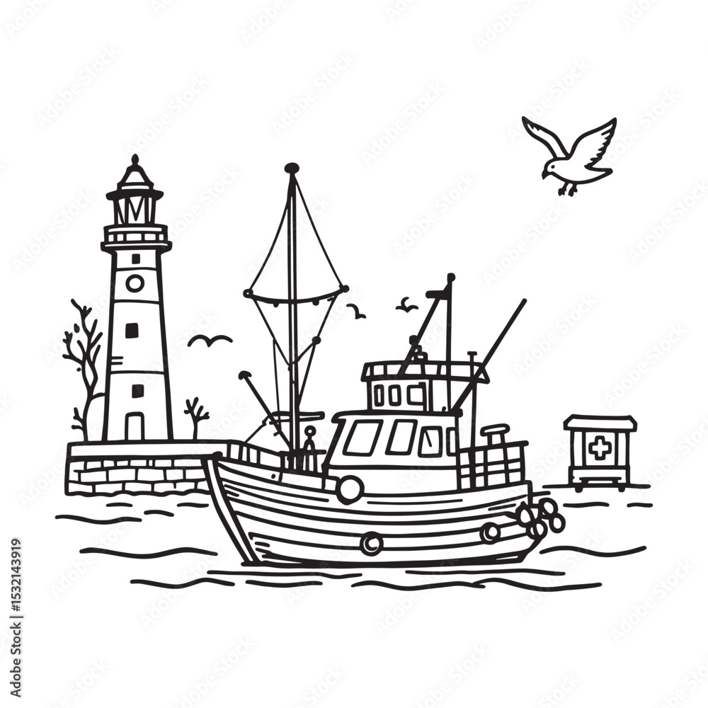 Fototapeta premium Simple vector illustration of marina with yachts and piers