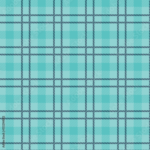 Seamless turquoise and teal plaid pattern with dark blue lines design for fabric, wallpaper, and backgrounds