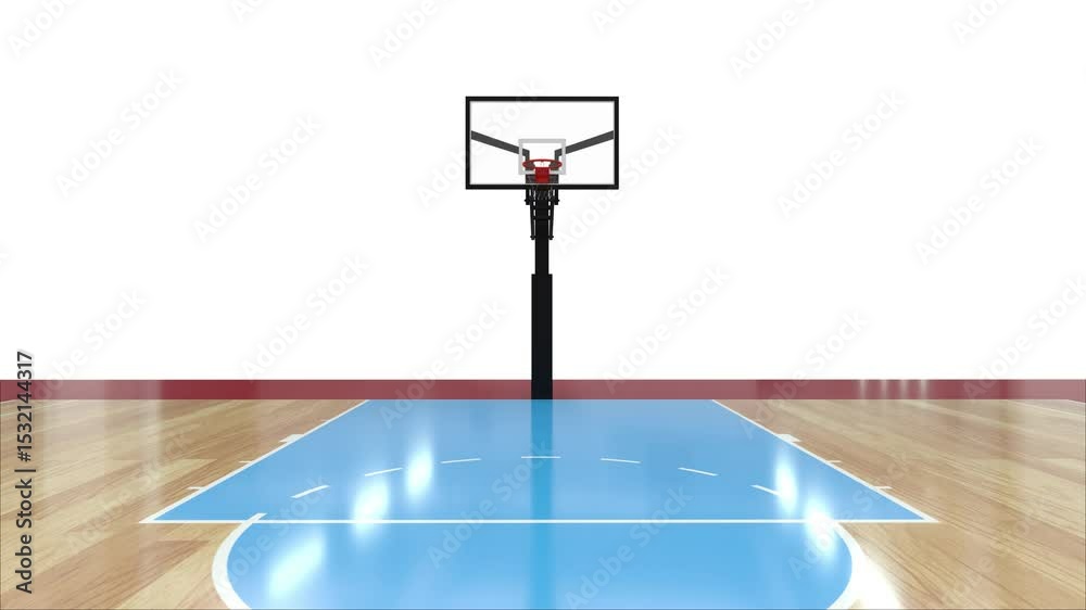 animation d'un terrain de basket jusqu'au point de lancé franc - rendu 3D